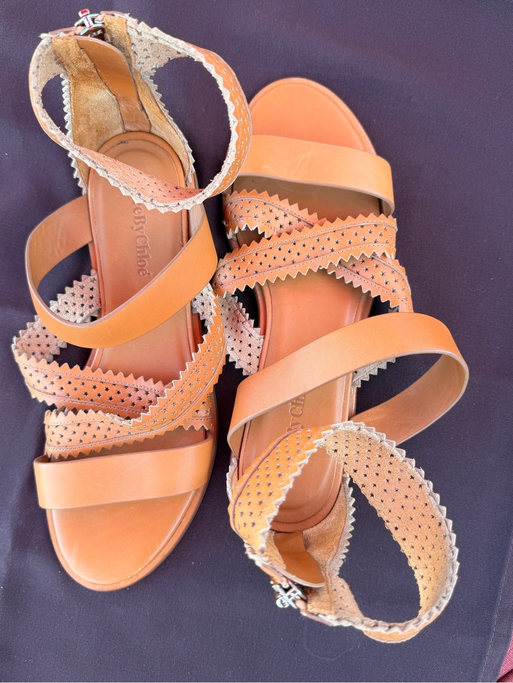 See By Chloé Tan Leather Strappy Ankle-Zip Gladiator Flat Sandals - Picture 5 of 10